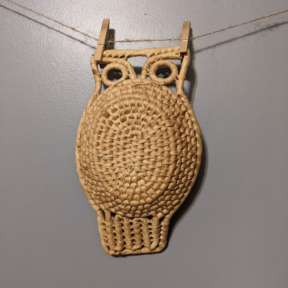 Vintage Woven Owl Basket Wall Hanging Decor Trinket Tray - Picture 4 of 5